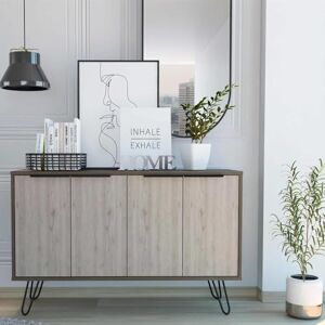 Home Source Large Sideboard Cupboard, Two Tone Oak Effect Wide Living Room Storage, 4 Door Home Source Large Sideboard Cupboard, Two Tone Oak Effect Wide Living Room Storage, 4 Door
