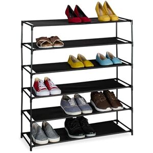 Relaxdays Shoe Rack, with 6 Levels, Metal Frame, Fabric, Plug Together, Organisation, Hallway Storage, Black, Fleece, 6 tier Relaxdays Shoe Rack, with 6 Levels, Metal Frame, Fabric, Plug Together, Organisation, Hallway Storage, Black, Fleece, 6 tier