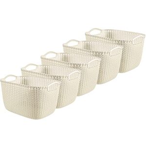 CURVER Knit Effect Set of 5 Kitchen, Living room, Bathroom, Bedroom, Utility Large Rectangular Storage Baskets 19 Litres Oasis White CURVER Knit Effect Set of 5 Kitchen, Living room, Bathroom, Bedroom, Utility Large Rectangular Storage Baskets 19 Litres Oasis White
