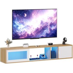 YITAHOME Floating TV Unit, Wall Mounted TV Unit for TVs up to 65 inch, 148CM TV Stand Cabinet with 7 RGB LED 22 Modes Lights Entertainment Centre With Door for Living Room and Bedroom, White YITAHOME Floating TV Unit, Wall Mounted TV Unit for TVs up to 65 inch, 148CM TV Stand Cabinet with 7 RGB LED 22 Modes Lights Entertainment Centre With Door for Living Room and Bedroom, White