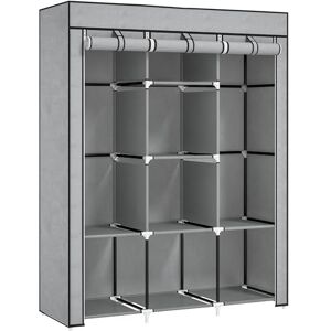 HOMCOM Fabric Wardrobe, Portable Wardrobe, Clothes Storage Unit with 8 Shelves, 2 Hanging Rods, 125 x 43 x 162.5 cm, Light Grey HOMCOM Fabric Wardrobe, Portable Wardrobe, Clothes Storage Unit with 8 Shelves, 2 Hanging Rods, 125 x 43 x 162.5 cm, Light Grey