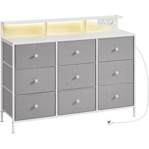 SONGMICS Chest of Drawers Bedroom, Storage Unit with 9 Fabric Drawers and LED Lights, Charging Station, Steel Frame, 33.5 x 114 x 84 cm, for Living Room, Dove Grey LTS519G02 SONGMICS Chest of Drawers Bedroom, Storage Unit with 9 Fabric Drawers and LED Lights, Charging Station, Steel Frame, 33.5 x 114 x 84 cm, for Living Room, Dove Grey LTS519G02
