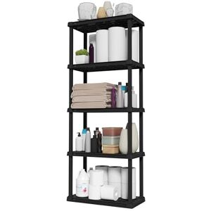 Iris Ohyama IRIS USA 5-Tier Heavy Duty Plastic Shelving Unit, 64" Tall 40lbs per Shelf, Modular Garage Rack Storage Organizer for Home, Basement, Laundry & Utility Room, 12" D x 24" W x 64" H Black Iris Ohyama IRIS USA 5-Tier Heavy Duty Plastic Shelving Unit, 64" Tall 40lbs per Shelf, Modular Garage Rack Storage Organizer for Home, Basement, Laundry & Utility Room, 12" D x 24" W x 64" H Black