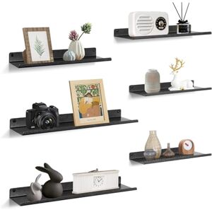 Uten Floating Shelves, Rustic Iron Wall Shelves Set of 6, Decorative Photo Book Display Shelves for Bedroom, Living Room, Kitchen, Bathroom and Office, Black with Silver Specks Uten Floating Shelves, Rustic Iron Wall Shelves Set of 6, Decorative Photo Book Display Shelves for Bedroom, Living Room, Kitchen, Bathroom and Office, Black with Silver Specks