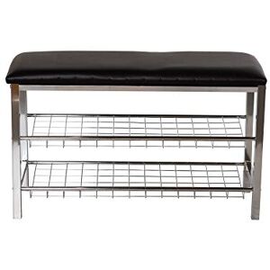 ASPECT 3-Tier Storage Bench Chromed Shoe Rack With Black Seat Cushion, Steel ASPECT 3-Tier Storage Bench Chromed Shoe Rack With Black Seat Cushion, Steel