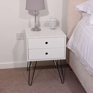 Home Source Bedside Table, Bedroom Side Table Nightstand Cabinet, Metal Legs, 2 Storage Drawers, White Home Source Bedside Table, Bedroom Side Table Nightstand Cabinet, Metal Legs, 2 Storage Drawers, White