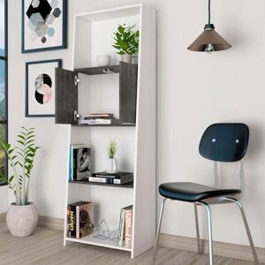Home Source Auckland Bookcase Cupboard 4 Tier Shelving Unit, Grey Oak Effect Panels Shelves and 2 Doors, White Home Source Auckland Bookcase Cupboard 4 Tier Shelving Unit, Grey Oak Effect Panels Shelves and 2 Doors, White