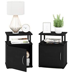 Furinno JAYA Side Table Set of 2, 2-Tier Open Shelf End Table with Door Cabinet, Soft-edges Night Stand, Bedside Table, for Living Room, Bedroom, Black Furinno JAYA Side Table Set of 2, 2-Tier Open Shelf End Table with Door Cabinet, Soft-edges Night Stand, Bedside Table, for Living Room, Bedroom, Black