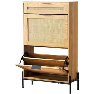 VEVOR Rattan Shoe Cabinet, Narrow Shoe Storage Organizer with 2 Flip Rattan Drawers & 1 Slide Drawer, Metal Legs, Slim Shoe Entryway Cabinet Ideal for Entryway, Closet, Hallway, Light Wood Color VEVOR Rattan Shoe Cabinet, Narrow Shoe Storage Organizer with 2 Flip Rattan Drawers & 1 Slide Drawer, Metal Legs, Slim Shoe Entryway Cabinet Ideal for Entryway, Closet, Hallway, Light Wood Color