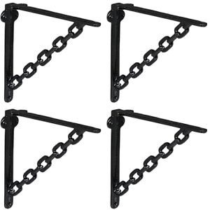 Relaxdays Shelf Brackets, Set of 4, Cast Iron, Supports, for Wall-Mounted Shelves, Chain Design, 18.5 x 4 x 22 cm, Black Relaxdays Shelf Brackets, Set of 4, Cast Iron, Supports, for Wall-Mounted Shelves, Chain Design, 18.5 x 4 x 22 cm, Black