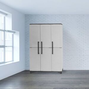 Dmora Nandrin Outdoor Wardrobe, Broom Cabinet, Outdoor Cabinet 3 Doors, 100% Made in Italy, 102 x 37 x 169 cm, Light Grey and Black, Striped Finish Dmora Nandrin Outdoor Wardrobe, Broom Cabinet, Outdoor Cabinet 3 Doors, 100% Made in Italy, 102 x 37 x 169 cm, Light Grey and Black, Striped Finish