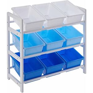 Premier Housewares 3 Tier Storage Unit, 9 Plastic Bins, Blue/White, Pine Wood Premier Housewares 3 Tier Storage Unit, 9 Plastic Bins, Blue/White, Pine Wood