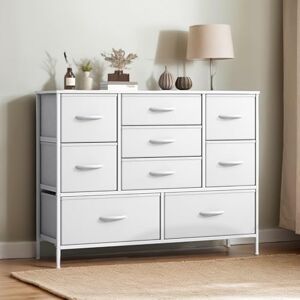 Feonase Chest of Drawers, Drawers Bedroom wiht Metal Frame & MDF Wood Top, Fabric Dresser with Adjustable Feet, Chest Drawer Storage Organizer Unit for Closet, Hallway, Living Room (White, 100X30X67CM) Feonase Chest of Drawers, Drawers Bedroom wiht Metal Frame & MDF Wood Top, Fabric Dresser with Adjustable Feet, Chest Drawer Storage Organizer Unit for Closet, Hallway, Living Room (White, 100X30X67CM)