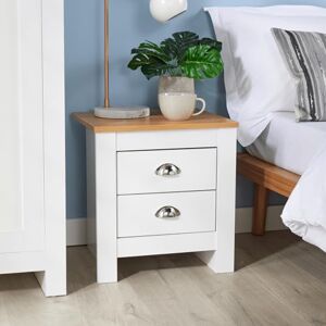 Home Source Bedroom 2 Drawer Bedside Nightstand, Oak Effect Top, Metal Handles, White Home Source Bedroom 2 Drawer Bedside Nightstand, Oak Effect Top, Metal Handles, White
