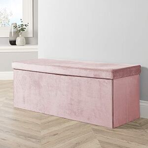 Home Source Extra Large Folding Ottoman Velvet Fabric Storage Chest, Pink Blush, 100cm Home Source Extra Large Folding Ottoman Velvet Fabric Storage Chest, Pink Blush, 100cm