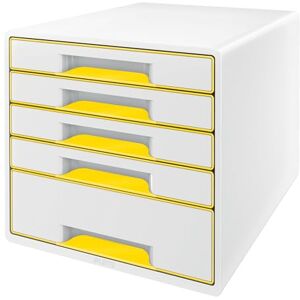 Leitz 5 A4 Drawer Cabinet with Marker Pen and Transparent Tray, Organiser, Wow Range, White/Yellow Leitz 5 A4 Drawer Cabinet with Marker Pen and Transparent Tray, Organiser, Wow Range, White/Yellow