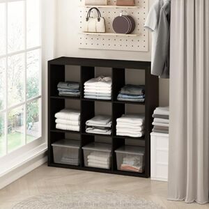 Furinno CUBIC Wardrobe Storage Organiser, 9-Cube Open Shelves Clothes Storage, 30mm Extra Thick Frame Closet Organiser, for Bedroom, Closet, Dark Oak Furinno CUBIC Wardrobe Storage Organiser, 9-Cube Open Shelves Clothes Storage, 30mm Extra Thick Frame Closet Organiser, for Bedroom, Closet, Dark Oak