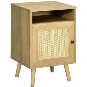 HOMCOM Bedside Table Nightstand with Storage Shelf and Door Cupboard, Side End Table with Rattan Element and Tapered Leg for Living Room, Bedroom, Natural HOMCOM Bedside Table Nightstand with Storage Shelf and Door Cupboard, Side End Table with Rattan Element and Tapered Leg for Living Room, Bedroom, Natural