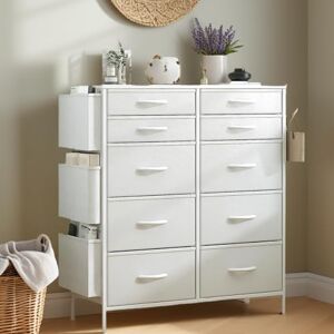 Feonase Chest of Drawers Bedroom, Tall Fabric Dresser with 10 Drawers, 3 Side Pockets & 2 Hooks, Metal Frame, Wood Top, Storage Organizer for Bedroom, Living Room, Hallway, Closet (White) Feonase Chest of Drawers Bedroom, Tall Fabric Dresser with 10 Drawers, 3 Side Pockets & 2 Hooks, Metal Frame, Wood Top, Storage Organizer for Bedroom, Living Room, Hallway, Closet (White)