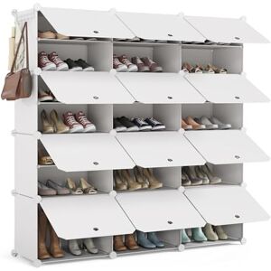Mondeer 3x7 Tier Cube Plastic Shoe Organiser, Modular Shoe Rack with Door, Holds 42 Pairs of Various Shoes, Space-Saving, Suitable for Corridors, Bedrooms, Entrances, White Mondeer 3x7 Tier Cube Plastic Shoe Organiser, Modular Shoe Rack with Door, Holds 42 Pairs of Various Shoes, Space-Saving, Suitable for Corridors, Bedrooms, Entrances, White