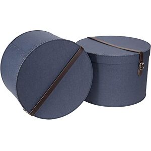 Bigso Box of Sweden Set of 2 Storage Boxes Round Storage Box with Leather Straps Large and Small Hat Box Duo Made of Fibreboard and Paper in Linen Look Blue Bigso Box of Sweden Set of 2 Storage Boxes Round Storage Box with Leather Straps Large and Small Hat Box Duo Made of Fibreboard and Paper in Linen Look Blue