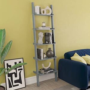 Vida Designs York 5 Tier Ladder Bookcase Leaning Shelf Display Storage Unit with Open Shelves Modern Bookshelf for Living Room, Bedroom or Home Office Grey H 189 x W 56 x D 32.5 cm Vida Designs York 5 Tier Ladder Bookcase Leaning Shelf Display Storage Unit with Open Shelves Modern Bookshelf for Living Room, Bedroom or Home Office Grey H 189 x W 56 x D 32.5 cm