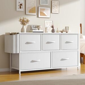 Feonase Fabric 5 Drawer Storage Cabinet with Side Pocket – Wide Dresser Chest for Bedroom, Hallway, Nursery & Closet, Metal Frame & Wood Top, Lightweight Storage Unit White Feonase Fabric 5 Drawer Storage Cabinet with Side Pocket – Wide Dresser Chest for Bedroom, Hallway, Nursery & Closet, Metal Frame & Wood Top, Lightweight Storage Unit White