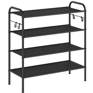 SONGMICS Shoe Rack, 4-Tier Shoe Organiser, Fabric Shoe Shelf Storage with 4 Hooks, Holds up to 16 Pairs of Shoes, Height-Adjustable Shoe Rack for Entryway, Hallway, Closet, Easy Assembly, Ink Black SONGMICS Shoe Rack, 4-Tier Shoe Organiser, Fabric Shoe Shelf Storage with 4 Hooks, Holds up to 16 Pairs of Shoes, Height-Adjustable Shoe Rack for Entryway, Hallway, Closet, Easy Assembly, Ink Black