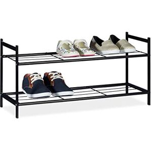 Relaxdays Shoe Rack SANDRA 2 Shelves, Metal Storage Unit, 33.5 x 69.5 x 26 cm, 6 Pairs of Shoes, Black Relaxdays Shoe Rack SANDRA 2 Shelves, Metal Storage Unit, 33.5 x 69.5 x 26 cm, 6 Pairs of Shoes, Black