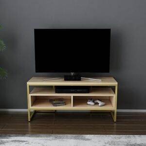 Hanah Home Glamorous TV Stand, Gold & Oak, 110 x 35 x 49.9 cm, 100% Melamine Coated Particle Board, 18 mm Thick, Stylish & Functional for Modern Living Rooms Hanah Home Glamorous TV Stand, Gold & Oak, 110 x 35 x 49.9 cm, 100% Melamine Coated Particle Board, 18 mm Thick, Stylish & Functional for Modern Living Rooms