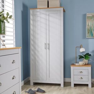Home Source Bedroom Furniture 2 Door Wardrobe, Storage Shelf, Oak Effect Top, Grey Home Source Bedroom Furniture 2 Door Wardrobe, Storage Shelf, Oak Effect Top, Grey