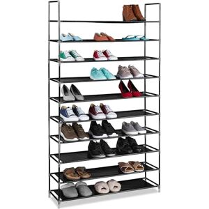 Relaxdays XXL Shoe Shelf For 50 Pairs of Shoes, 175.5 x 100 x 29 cm, Fabric and Metal, 10-Shelves, Black Relaxdays XXL Shoe Shelf For 50 Pairs of Shoes, 175.5 x 100 x 29 cm, Fabric and Metal, 10-Shelves, Black