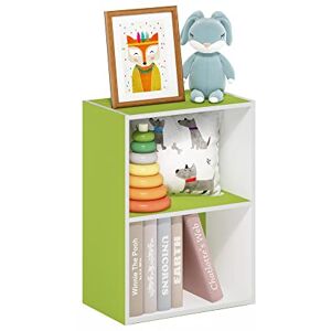 Furinno Luder 2-Tier Open Shelf Bookcase, Green/White Furinno Luder 2-Tier Open Shelf Bookcase, Green/White