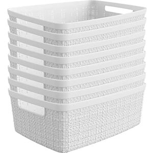 CURVER Set of 8 Jute Small Decorative Plastic Organization and Storage Baskets, Perfect Bins for Home Office, Closet Shelves, Kitchen Pantry and All Bedroom Essentials CURVER Set of 8 Jute Small Decorative Plastic Organization and Storage Baskets, Perfect Bins for Home Office, Closet Shelves, Kitchen Pantry and All Bedroom Essentials