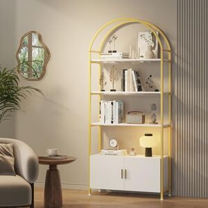 Feonase Arched Book Shelf, Bookcase with Doors Storage, 180cm Tall Bookshelf with Sturdy Metal Frame, E1 Quality Boards, Freestanding Display Shelving Unit Living Room, Rustic Brown (White Gold) Feonase Arched Book Shelf, Bookcase with Doors Storage, 180cm Tall Bookshelf with Sturdy Metal Frame, E1 Quality Boards, Freestanding Display Shelving Unit Living Room, Rustic Brown (White Gold)