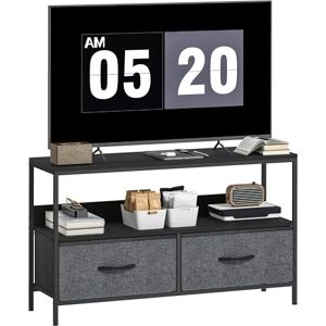 HOMCOM TV Stand Cabinet up to 47-inch, TV Unit with 2 Foldable Linen Drawers, Open Shelf for Living Room, Bedroom, Entertainment Room, Black HOMCOM TV Stand Cabinet up to 47-inch, TV Unit with 2 Foldable Linen Drawers, Open Shelf for Living Room, Bedroom, Entertainment Room, Black