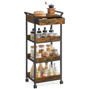 VASAGLE Storage Trolley - 4-Tier Rolling Cart with Table Top - Rustic Brown and Ink Black VASAGLE Storage Trolley - 4-Tier Rolling Cart with Table Top - Rustic Brown and Ink Black