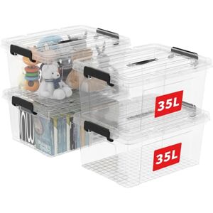 Cetomo 35L*4 Storage Boxes, Carry Plastic Storage Box with Lids, Clear Organizing Container with Handle and Secure Latches, Nestable & Stackable Tote Box for Home Office, 35L-4 Pack, Transparent Cetomo 35L*4 Storage Boxes, Carry Plastic Storage Box with Lids, Clear Organizing Container with Handle and Secure Latches, Nestable & Stackable Tote Box for Home Office, 35L-4 Pack, Transparent