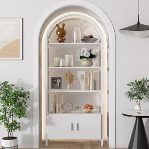 Feonase Arched Book Shelf, Bookcase with Doors Storage, 180cm Tall Bookshelf with Sturdy Metal Frame, E1 Quality Boards, Freestanding Display Shelving Unit Living Room, Rustic Brown (White) Feonase Arched Book Shelf, Bookcase with Doors Storage, 180cm Tall Bookshelf with Sturdy Metal Frame, E1 Quality Boards, Freestanding Display Shelving Unit Living Room, Rustic Brown (White)