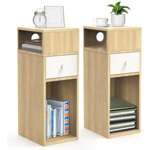 VOUNOT ® Slim Bedside Table Set of 2, Narrow Wood Bedside Cabinet with Drawer and Open Shelf, Small Bedside Unit, Thin Nightstand for Bedroom, Living Room, Natural VOUNOT ® Slim Bedside Table Set of 2, Narrow Wood Bedside Cabinet with Drawer and Open Shelf, Small Bedside Unit, Thin Nightstand for Bedroom, Living Room, Natural