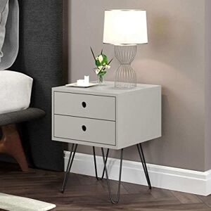 Home Source Bedside Table, Bedroom Side Table Nightstand Cabinet, Metal Legs, 2 Storage Drawers, Grey Home Source Bedside Table, Bedroom Side Table Nightstand Cabinet, Metal Legs, 2 Storage Drawers, Grey