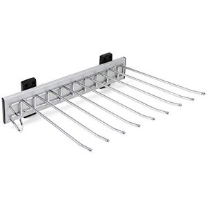 Emuca Side-mounted pull-out trouser rack for wardrobe, right mounting, steel and plastic, chrome finish. Emuca Side-mounted pull-out trouser rack for wardrobe, right mounting, steel and plastic, chrome finish.