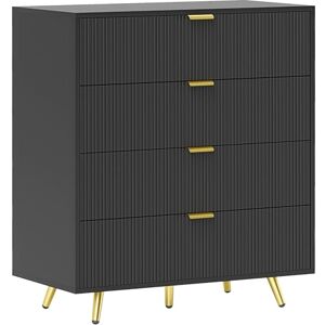 HOMCOM Bedroom Chest of Drawers with 4 Drawers, Fluted Dresser with Gold Tone Handles, Storage Cabinet for Bedroom, Living Room, Hallway, Entryway, Black HOMCOM Bedroom Chest of Drawers with 4 Drawers, Fluted Dresser with Gold Tone Handles, Storage Cabinet for Bedroom, Living Room, Hallway, Entryway, Black