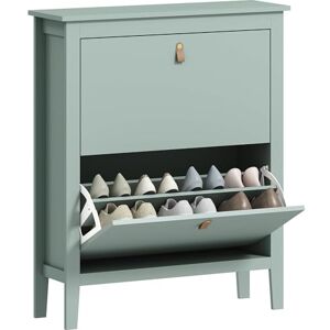 HOMCOM 2 Drawer Shoe Cabinet with Flip Doors, Narrow Shoe Storage Cabinet with Removable and Adjustable Shelves, 14 Pairs Footwear Cupboard for Hallway, Entryway, 80 x 24 x 95.5 cm, Green HOMCOM 2 Drawer Shoe Cabinet with Flip Doors, Narrow Shoe Storage Cabinet with Removable and Adjustable Shelves, 14 Pairs Footwear Cupboard for Hallway, Entryway, 80 x 24 x 95.5 cm, Green