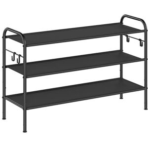 SONGMICS Shoe Rack, 3-Tier Shoe Organiser, Fabric Shoe Shelf Storage with 4 Hooks, Holds up to 15 Pairs of Shoes, Height-Adjustable Shoe Rack for Entryway, Hallway, Closet, Easy Assembly, Ink Black SONGMICS Shoe Rack, 3-Tier Shoe Organiser, Fabric Shoe Shelf Storage with 4 Hooks, Holds up to 15 Pairs of Shoes, Height-Adjustable Shoe Rack for Entryway, Hallway, Closet, Easy Assembly, Ink Black