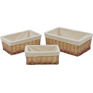 JVL Hand Woven Acacia Set of 3 Rectangular Willow Storage Baskets with Lining, Honey Finish JVL Hand Woven Acacia Set of 3 Rectangular Willow Storage Baskets with Lining, Honey Finish