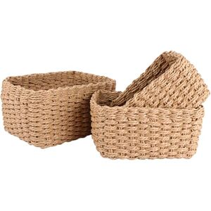 ASelected 3Pcs Wicker Baskets, 3Size Woven Paper Rope Storage Boxes, Small Wicker Storage Baskets for Shelf Cupboards Drawer Closet ASelected 3Pcs Wicker Baskets, 3Size Woven Paper Rope Storage Boxes, Small Wicker Storage Baskets for Shelf Cupboards Drawer Closet