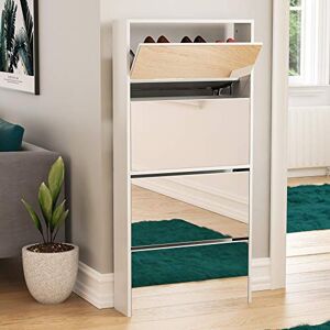 Vida Designs Welham 4 Drawer Mirrored Shoe Cabinet, Hallway Cupboard Storage Organiser, Footwear Stand Rack, Wood Sideboard Unit, White Vida Designs Welham 4 Drawer Mirrored Shoe Cabinet, Hallway Cupboard Storage Organiser, Footwear Stand Rack, Wood Sideboard Unit, White