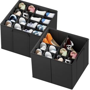 SpaceAid Shoe Organizer for Closet, 2 Pack Foldable Shoe Storage Containers Baskets Boxes Bins w/Adjustable Dividers, Fits 16-32 Pairs, Black SpaceAid Shoe Organizer for Closet, 2 Pack Foldable Shoe Storage Containers Baskets Boxes Bins w/Adjustable Dividers, Fits 16-32 Pairs, Black