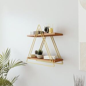 Hanah Home Elegant Wall Shelf with Gold & Walnut Finish, 42 x 38 x 16 cm, 100% Melamine Coated Particle Board, 18 mm Thick, Sturdy Electrostatic Powder Coated Metal Legs Hanah Home Elegant Wall Shelf with Gold & Walnut Finish, 42 x 38 x 16 cm, 100% Melamine Coated Particle Board, 18 mm Thick, Sturdy Electrostatic Powder Coated Metal Legs